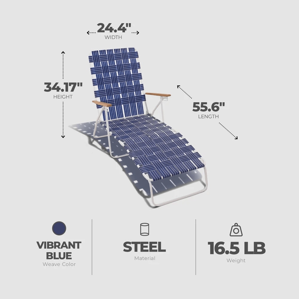 Four Seasons Courtyard Blue High Back Web Chaise Outdoor Lounge Chairs Durable Patio Furniture 4