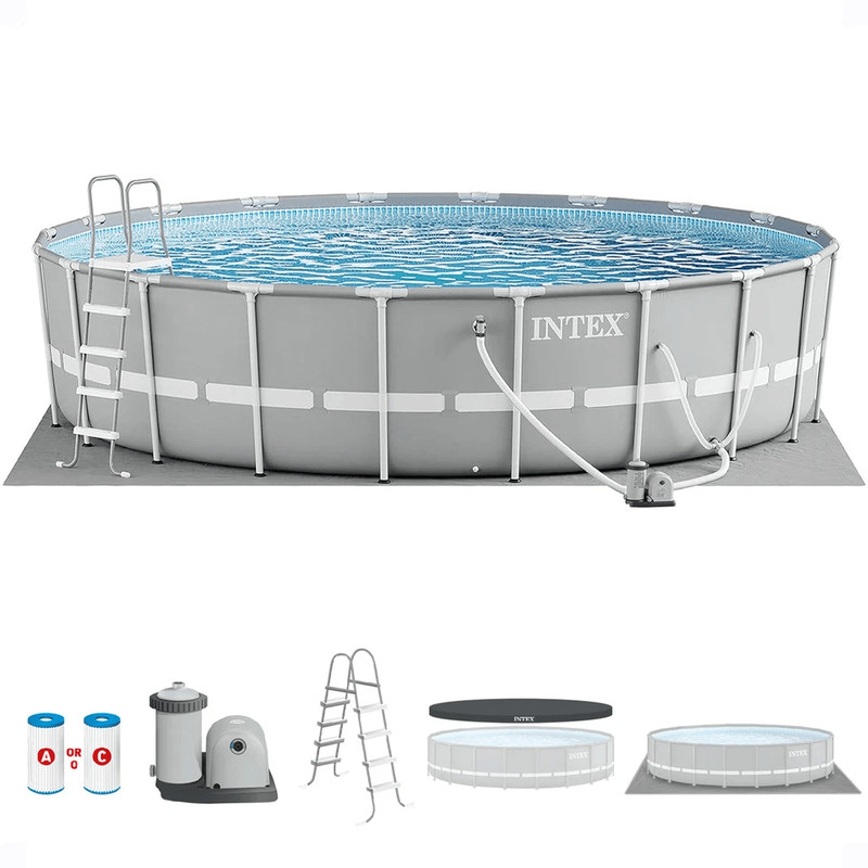 Intex Prism Frame Above Ground Swimming Pool Set With Filter Pump Durable Family Backyard Pool 0