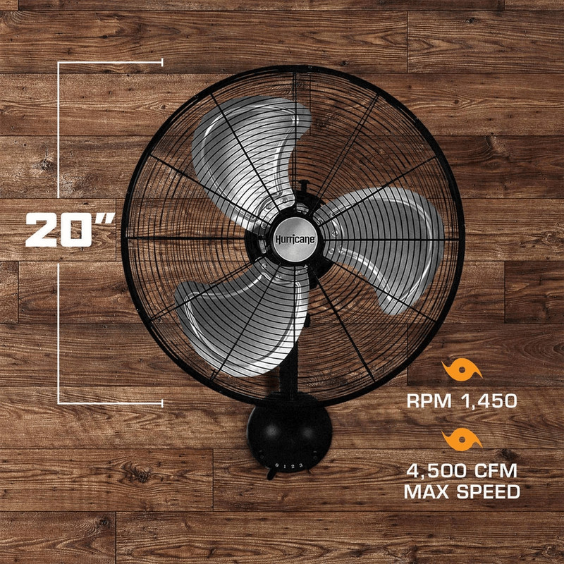 Hurricane Pro Series Metal Wall Mount Fan Heavy Duty Hydroponics Fan With Airflow ETL Certified For 3