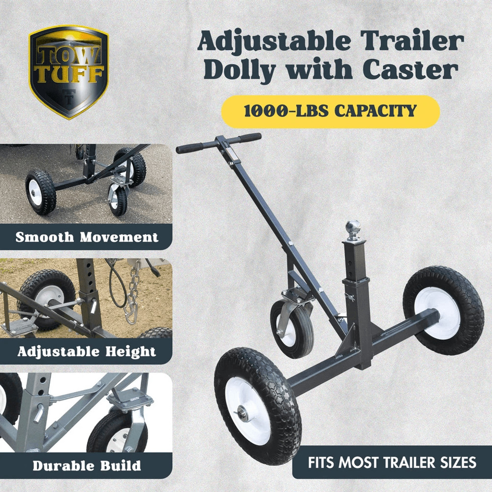 Tow Tuff Adjustable Steel Heavy Duty Trailer Dolly With Caster Wheels Ideal For Boats Utility Trail 7