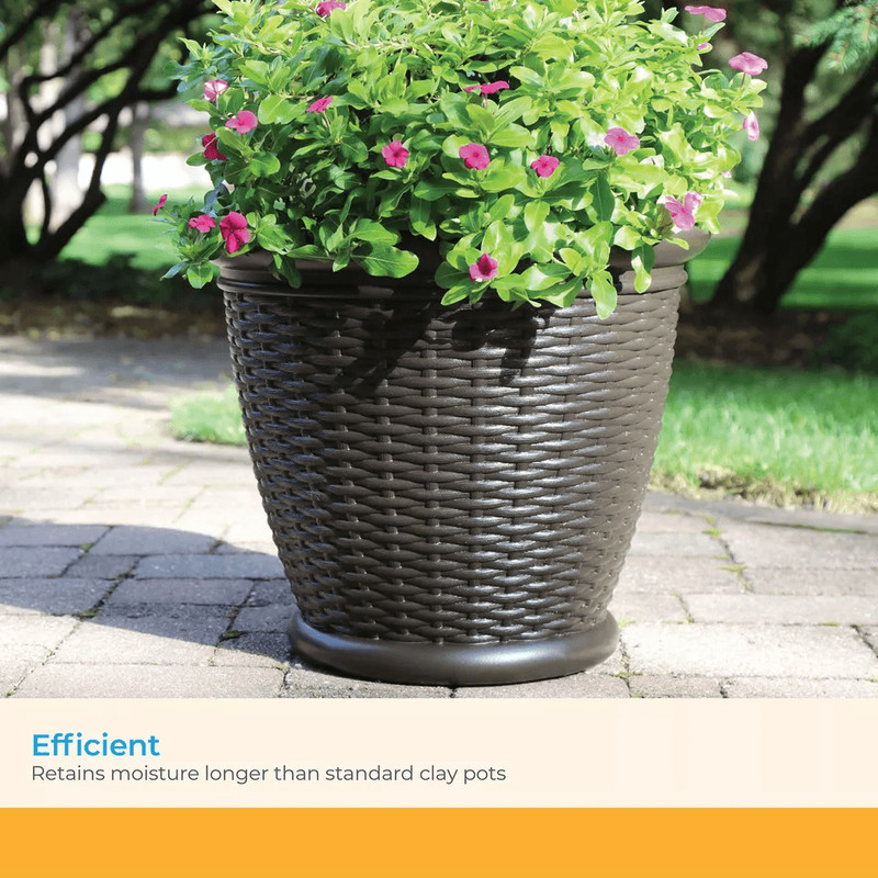 Suncast Willow Resin Wicker Patio Planter Pot Java Indoor Outdoor Decorative Garden Flower Pot 3