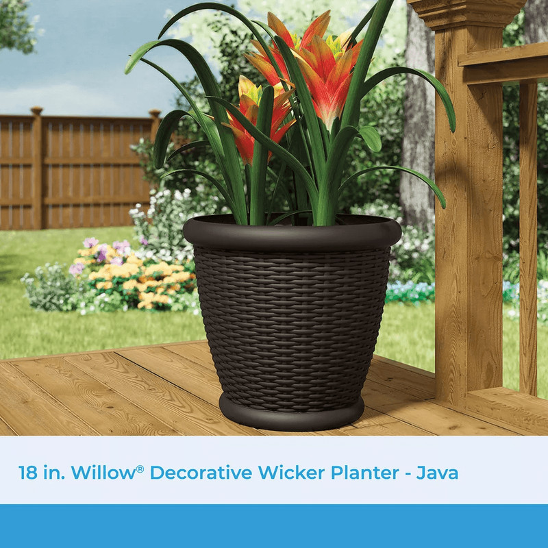 Suncast Willow Resin Wicker Patio Planter Pot Java Indoor Outdoor Decorative Garden Flower Pot 1