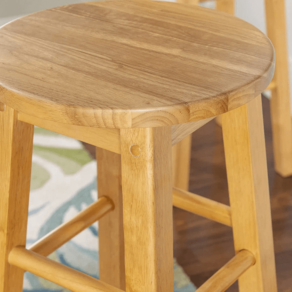 PJ Wood Classic Round Seat 29 Tall Kitchen Counter Stools Natural Wood Backless Bar Chairs Set Of 6 4