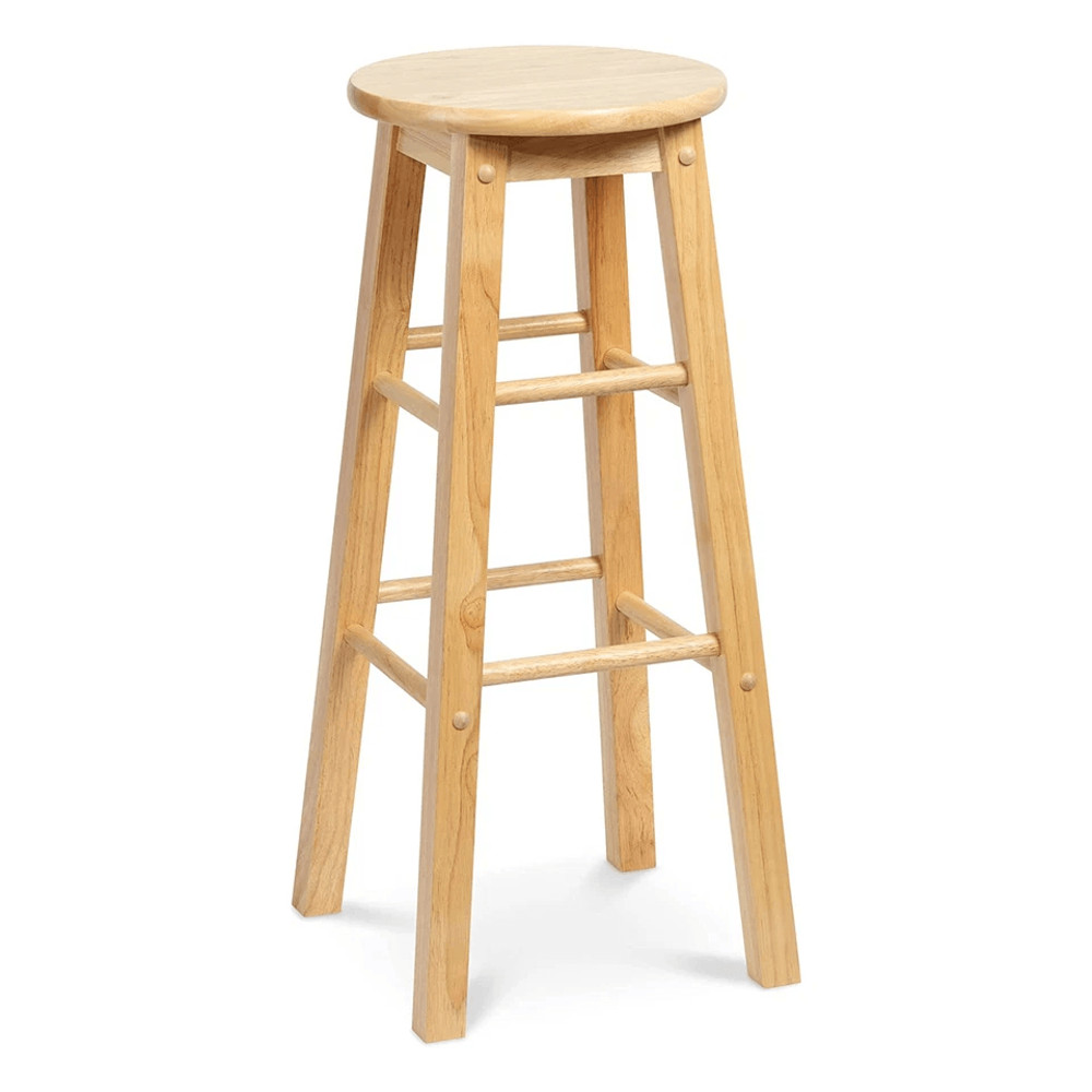 PJ Wood Classic Round Seat 29 Tall Kitchen Counter Stools Natural Wood Backless Bar Chairs Set Of 6 6