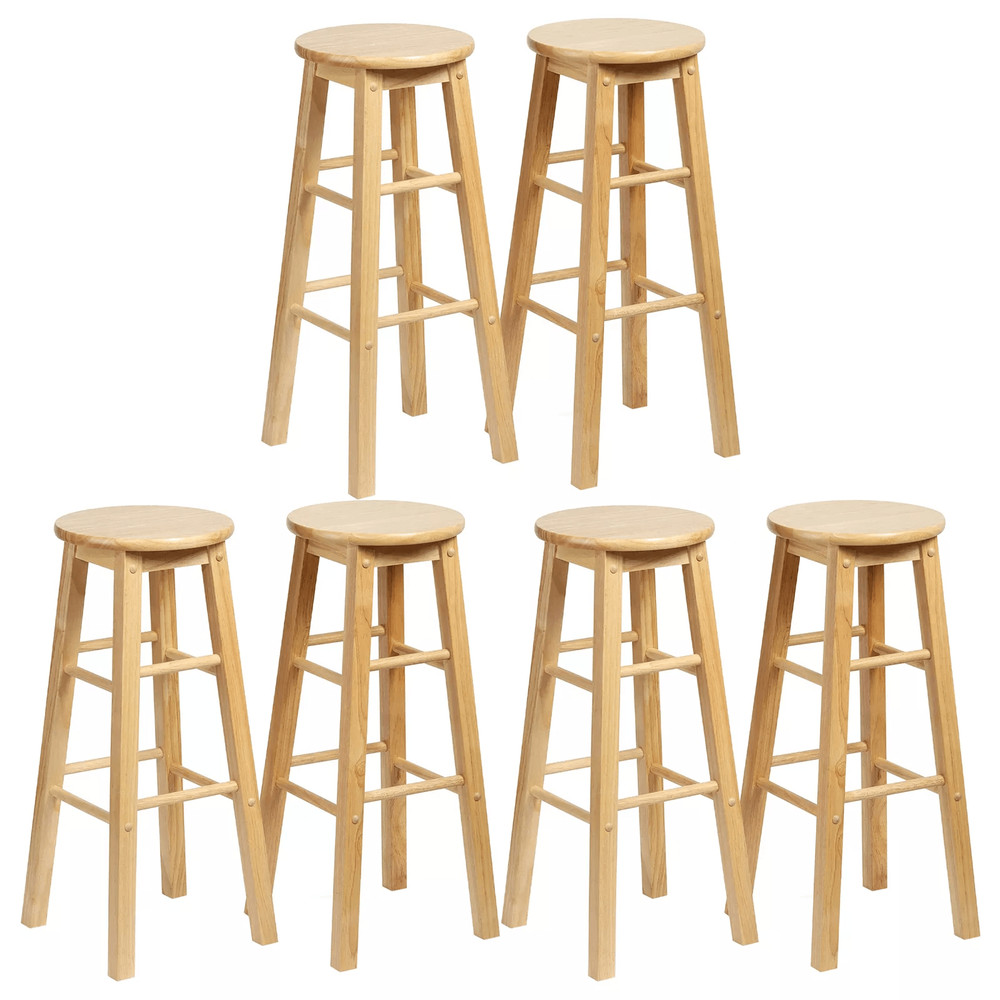 PJ Wood Classic Round Seat 29 Tall Kitchen Counter Stools Natural Wood Backless Bar Chairs Set Of 6 0