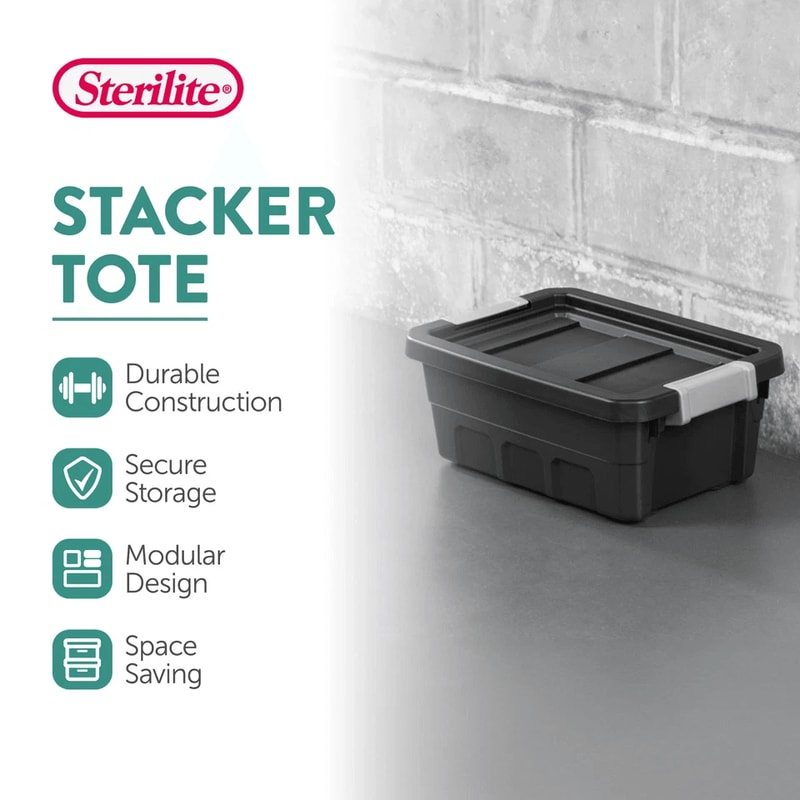 Industrial Storage Totes With Latch Clip Lids Black Stackable HeavyDuty Plastic Bins For Garage Hom 1