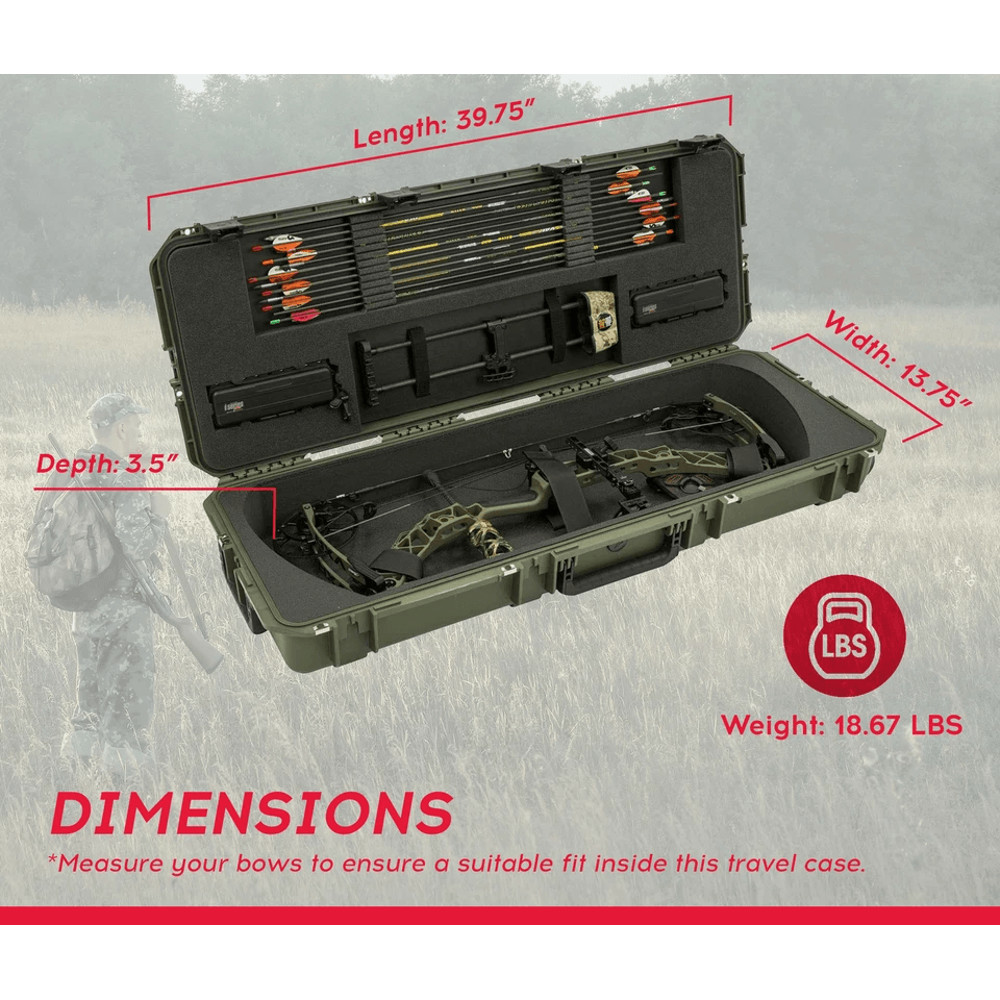 SKB Cases ISeries Hard Exterior Parallel Limb Bow Case Green Archery Case With Wheels TSAReady Latc 8