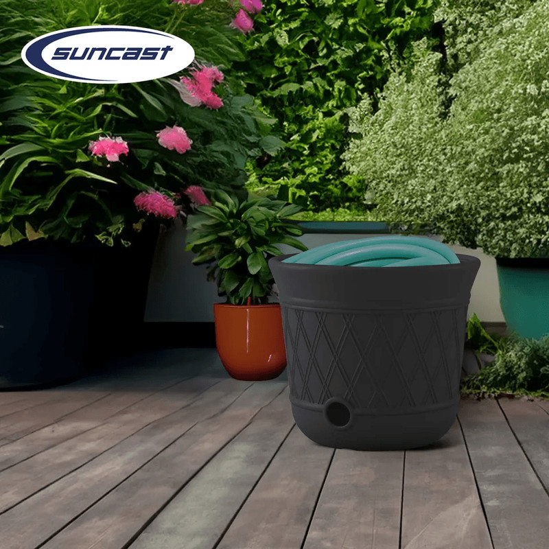 Suncast Gray Resin Decorative Garden Hose Storage Pot Outdoor Hideaway Hose Holder With Drainage Ho 0
