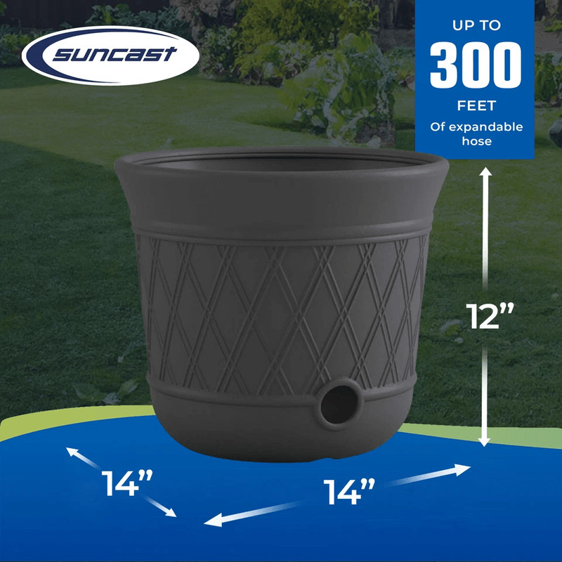 Suncast Gray Resin Decorative Garden Hose Storage Pot Outdoor Hideaway Hose Holder With Drainage Ho 3