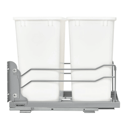 heavy-duty rev-a-shelf double pullout trash cans with soft-close, dual quart waste containers for cabinet mounting