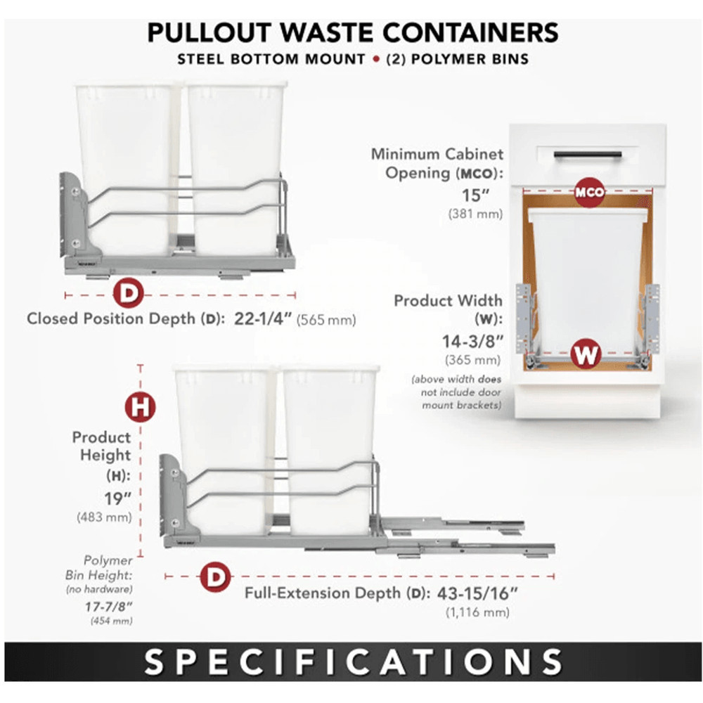 HeavyDuty RevAShelf Double Pullout Trash Cans With SoftClose Dual Quart Waste Containers For Cabine 2