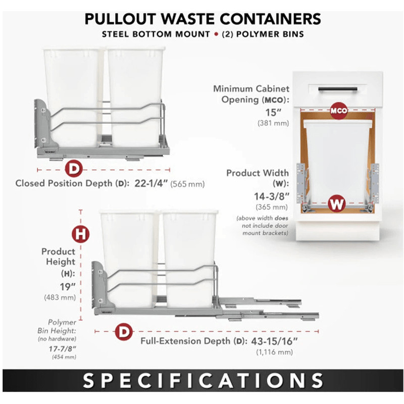 HeavyDuty RevAShelf Double Pullout Trash Cans With SoftClose Dual Quart Waste Containers For Cabine 2