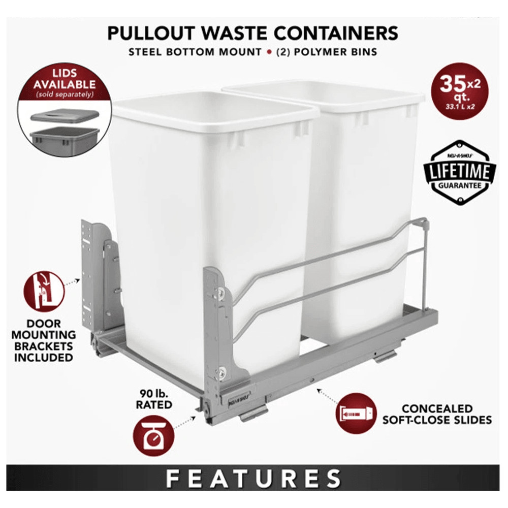 HeavyDuty RevAShelf Double Pullout Trash Cans With SoftClose Dual Quart Waste Containers For Cabine 3