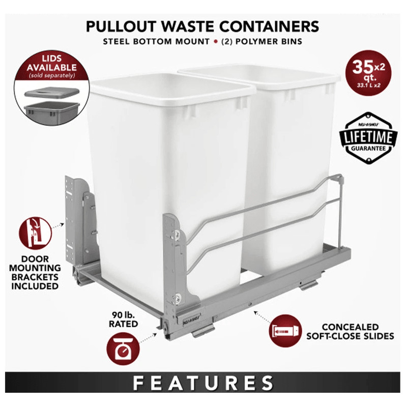 HeavyDuty RevAShelf Double Pullout Trash Cans With SoftClose Dual Quart Waste Containers For Cabine 3
