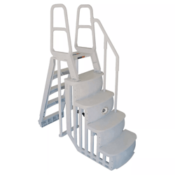 main access above ground swimming pool smart step and ladder system, adjustable entry steps with no-swim zone and deck