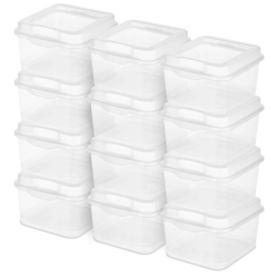 sterilite plastic fliptop hinged storage box, stackable clear containers w/ latching lid for supplies, tools, or crafts