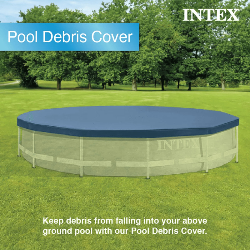 Intex Round Above Ground Swimming Pool Cover HeavyDuty Vinyl UVResistant With Overhang TieDowns 3
