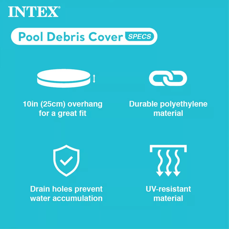 Intex Round Above Ground Swimming Pool Cover HeavyDuty Vinyl UVResistant With Overhang TieDowns 5