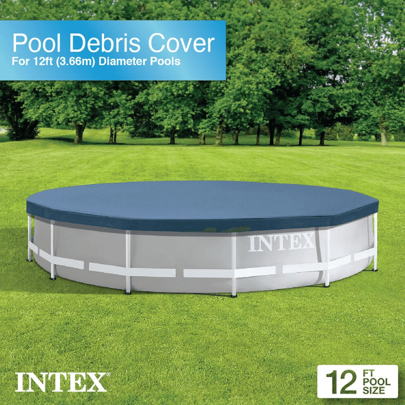 Intex Round Above Ground Swimming Pool Cover HeavyDuty Vinyl UVResistant With Overhang TieDowns 1