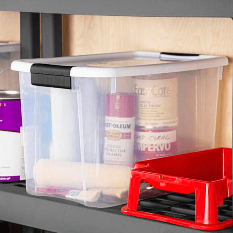 Sterilite 30 Clear Plastic Stackable Storage Bin Latch Lid White Durable Home  Garage Organization  4