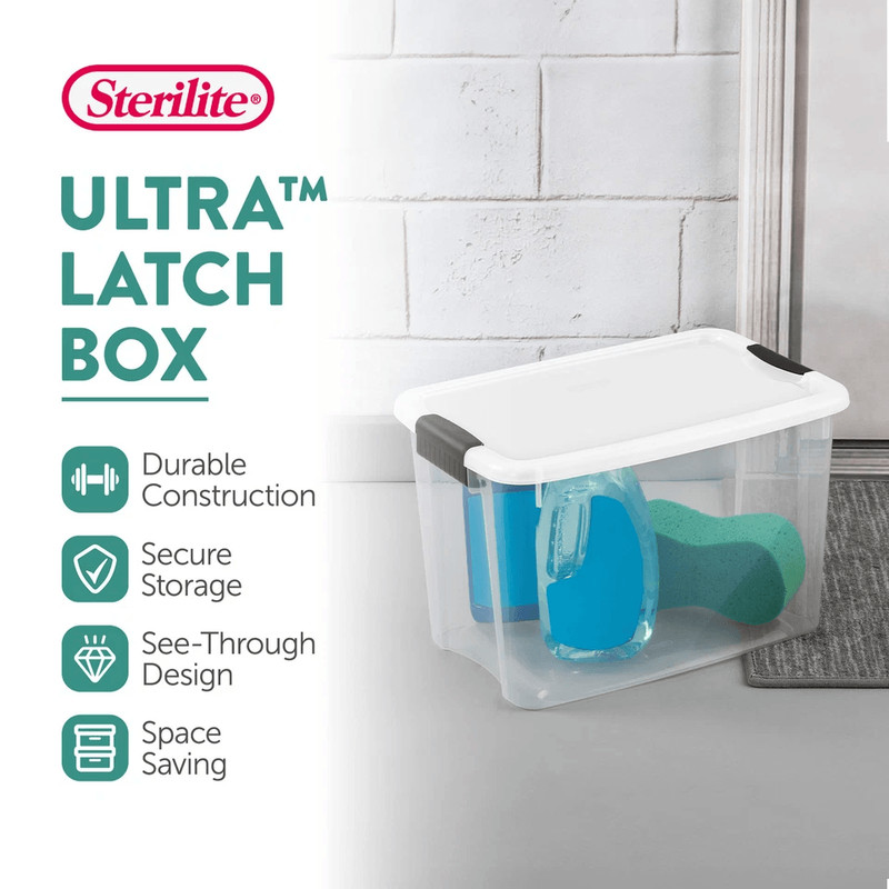Sterilite 30 Clear Plastic Stackable Storage Bin Latch Lid White Durable Home  Garage Organization  1