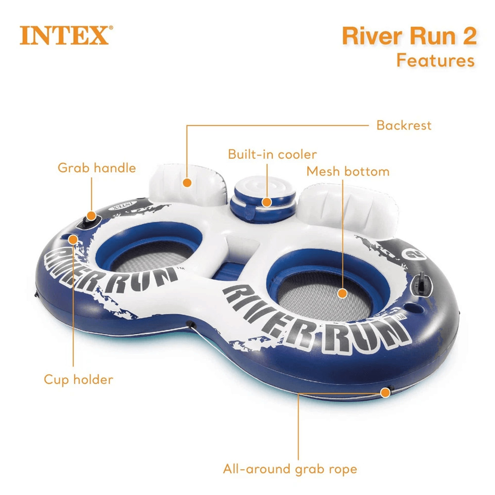 Intex River Run Inflatable Tube Raft Float With Cooler Lake Pool Lounge With Backrests Mesh Bottom 10
