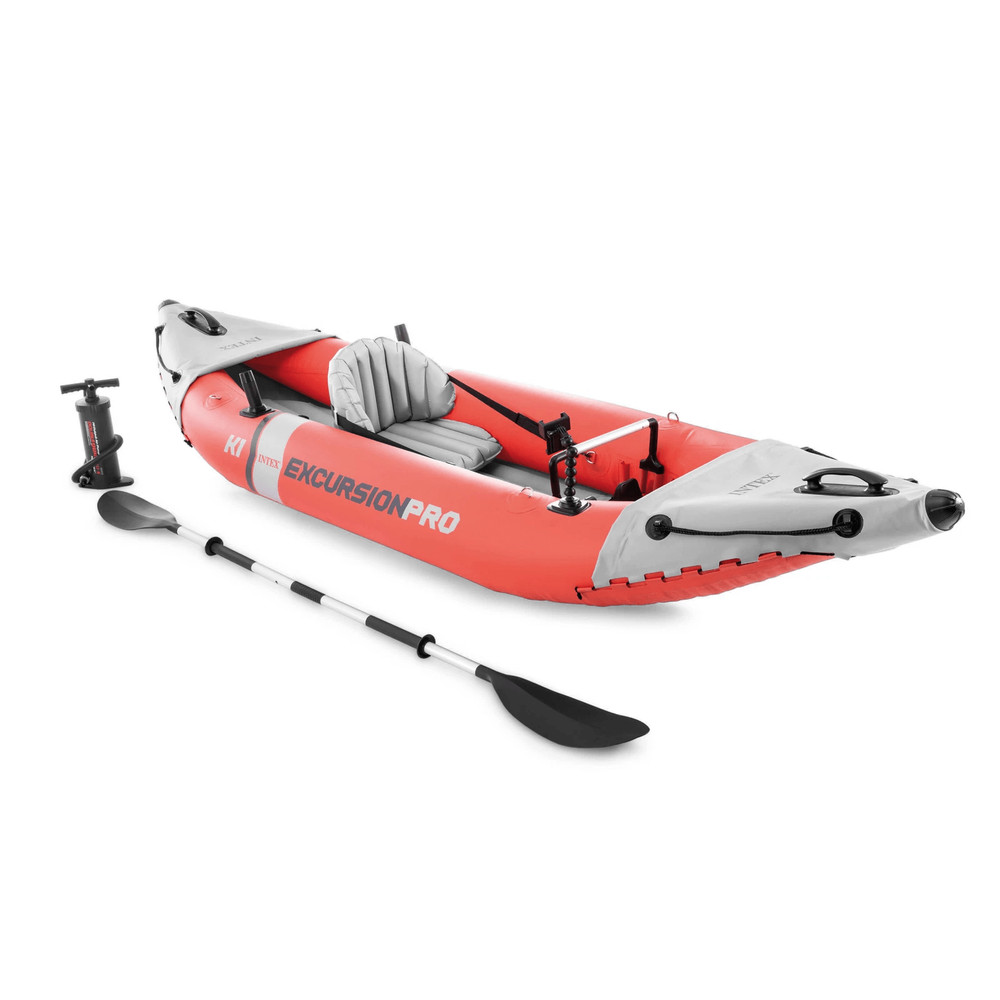 Intex Excursion Pro Inflatable Kayak Fishing Kayak With Oars Pump Rod Holders Portable Vinyl Boat 0