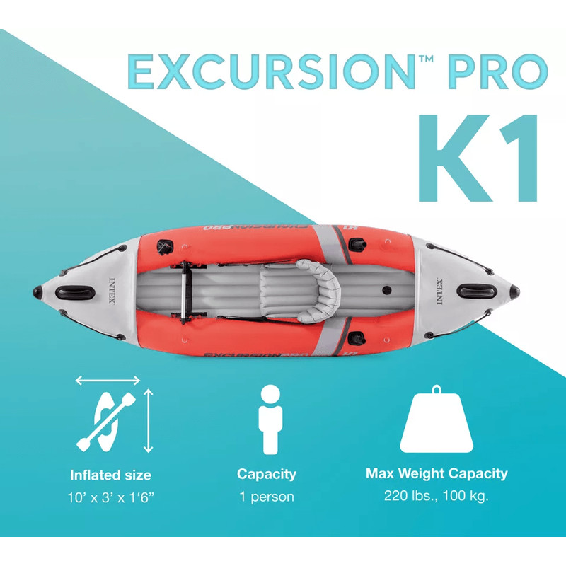 Intex Excursion Pro Inflatable Kayak Fishing Kayak With Oars Pump Rod Holders Portable Vinyl Boat 3