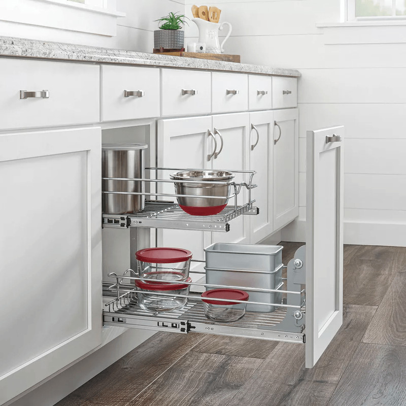 RevAShelf Kitchen Cabinet Pullout Shelf Organizer Bottom Mount SlideOut Storage Rack For Pots Pans  1