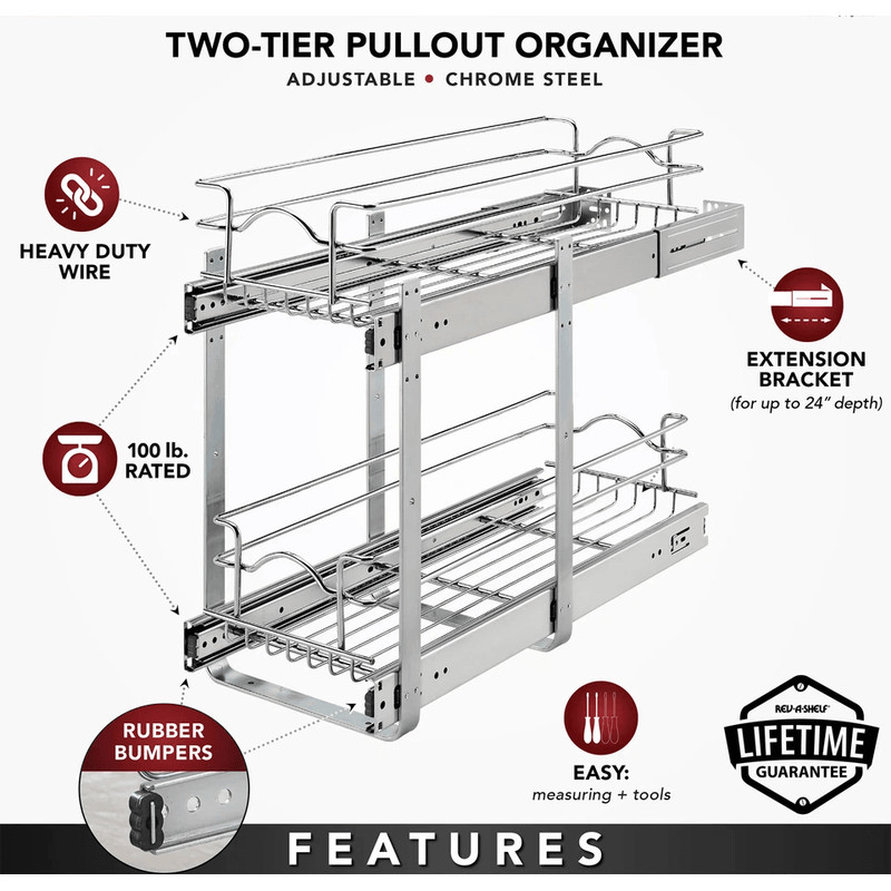 RevAShelf Kitchen Cabinet Pullout Shelf Organizer Bottom Mount SlideOut Storage Rack For Pots Pans  9