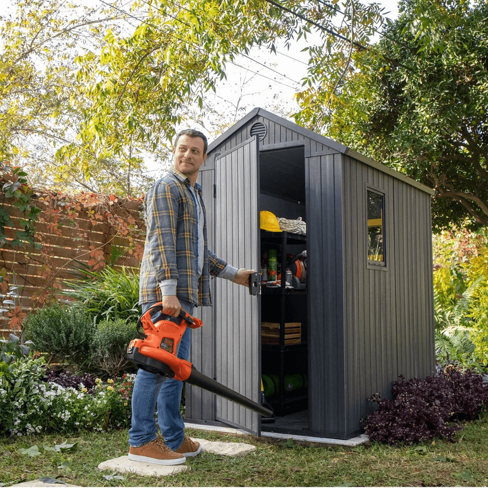 Outdoor Garden Tool Storage Shed With Window WeatherResistant Resin Graphite Gray 4