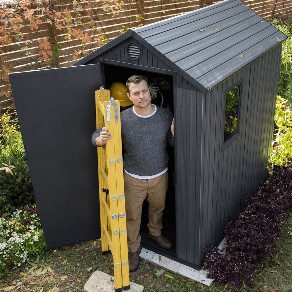 Outdoor Garden Tool Storage Shed With Window WeatherResistant Resin Graphite Gray 3