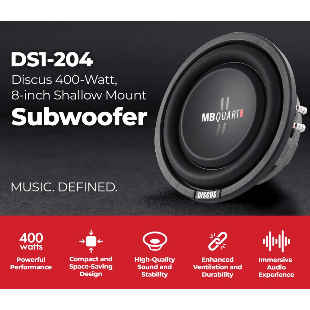 MB Quart Shallow Slim DVC Ohm Car Sub Single Speaker LowProfile Subwoofer With Deep Bass Durable B