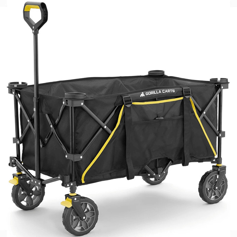 Gorilla Carts 7 Cu Ft Collapsible Outdoor Utility Wagon Oversize Bed Black HeavyDuty Folding Garde 0