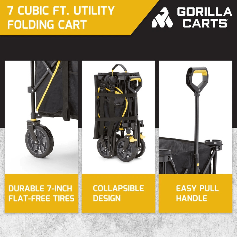 Gorilla Carts 7 Cu Ft Collapsible Outdoor Utility Wagon Oversize Bed Black HeavyDuty Folding Garde 1