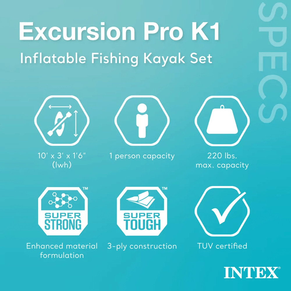 Intex Excursion Pro K1 Inflatable Fishing Kayak Vinyl Kayak With Oar Pump Lightweight Portable And 4