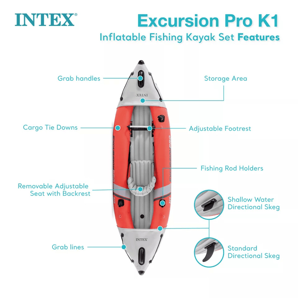 Intex Excursion Pro K1 Inflatable Fishing Kayak Vinyl Kayak With Oar Pump Lightweight Portable And 5
