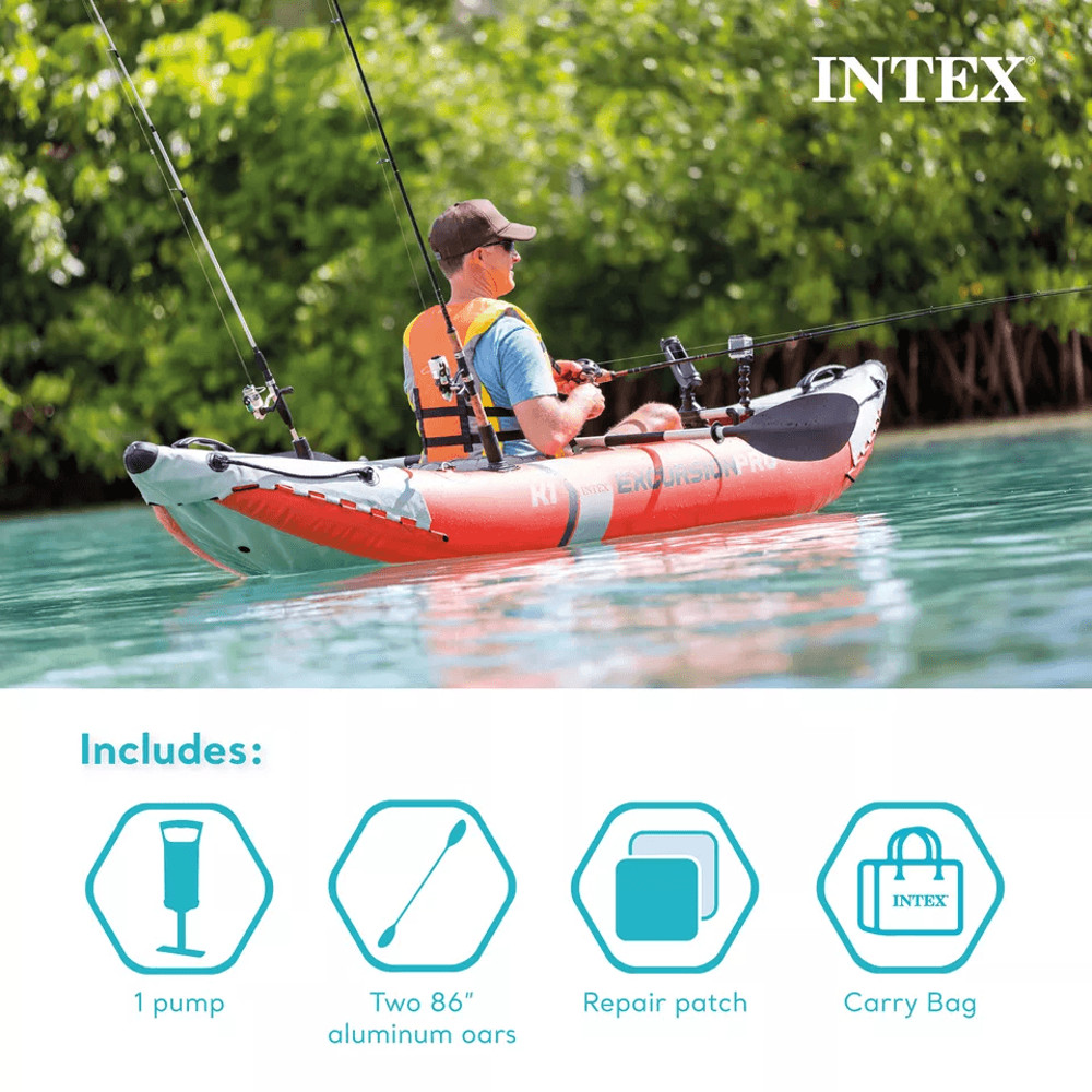 Intex Excursion Pro K1 Inflatable Fishing Kayak Vinyl Kayak With Oar Pump Lightweight Portable And 6