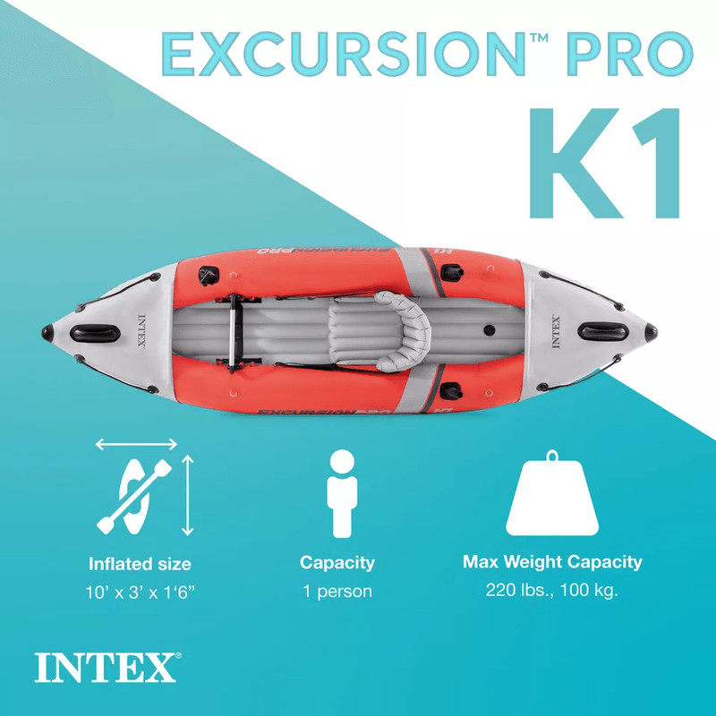 Intex Excursion Pro K1 Inflatable Fishing Kayak Vinyl Kayak With Oar Pump Lightweight Portable And 7