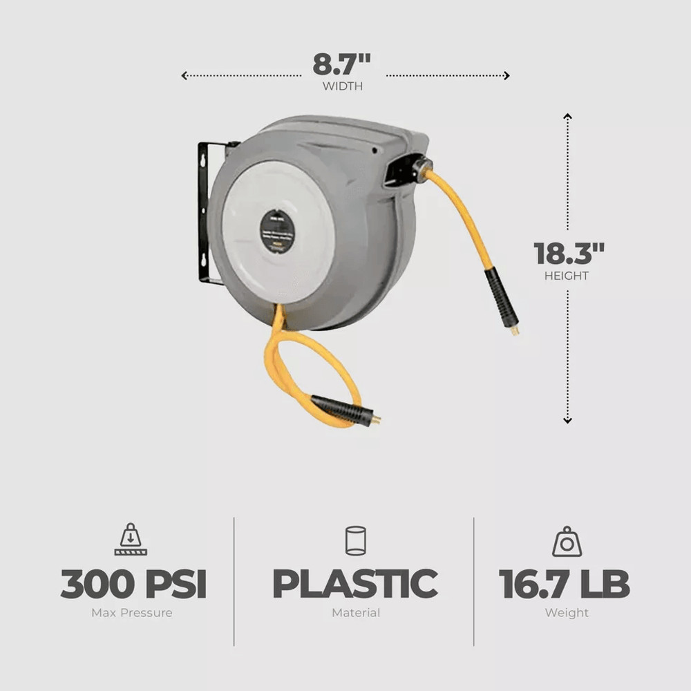 Master Mechanic Air Hose Reel With Hybrid Polymer Hose Auto Rewind Wall Mount 3