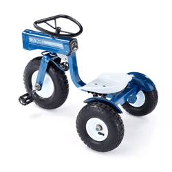 tricam blue tractor tricycle, steel toddler bike, kids ride-on pedal toy with adjustable seat pneumatic wheels