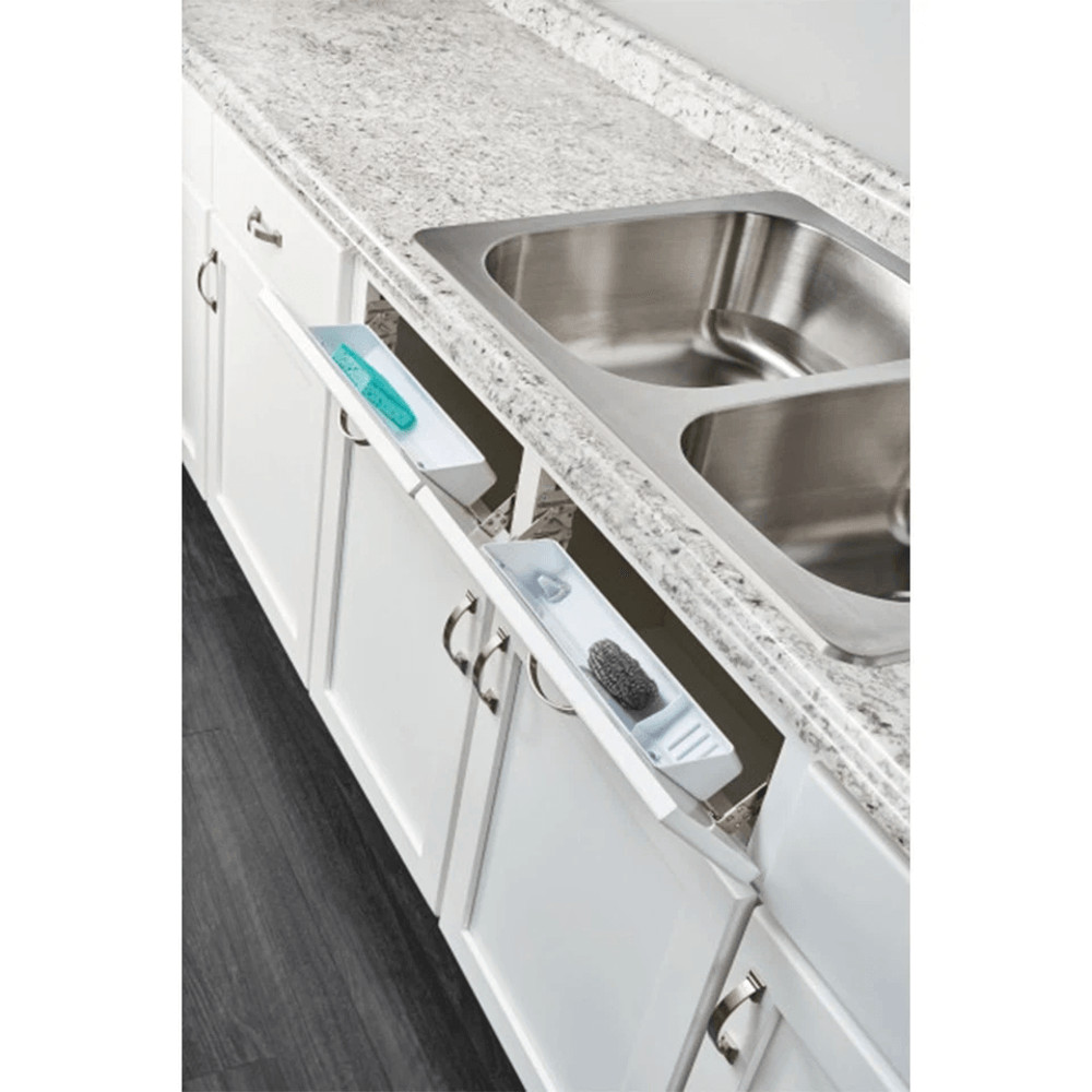 Kitchen Sink Front TipOut Trays White 2Pack  Under Sink Storage Organizer With Hinges 2