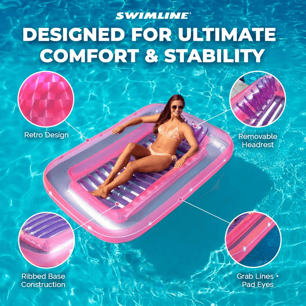 Swimline Classic Inflatable Suntan Tub Lounge Pink Floating Pool Lounger For Sunbathing Backyard Wa 6