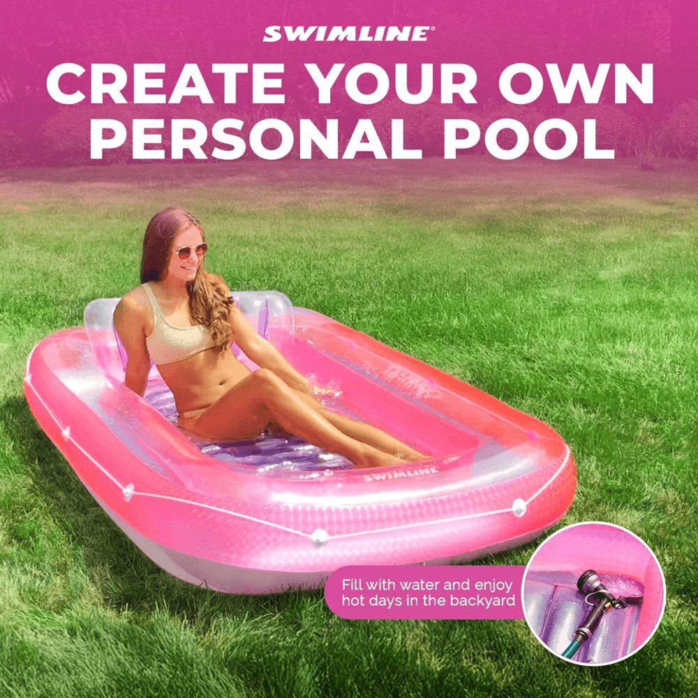 Swimline Classic Inflatable Suntan Tub Lounge Pink Floating Pool Lounger For Sunbathing Backyard Wa 2
