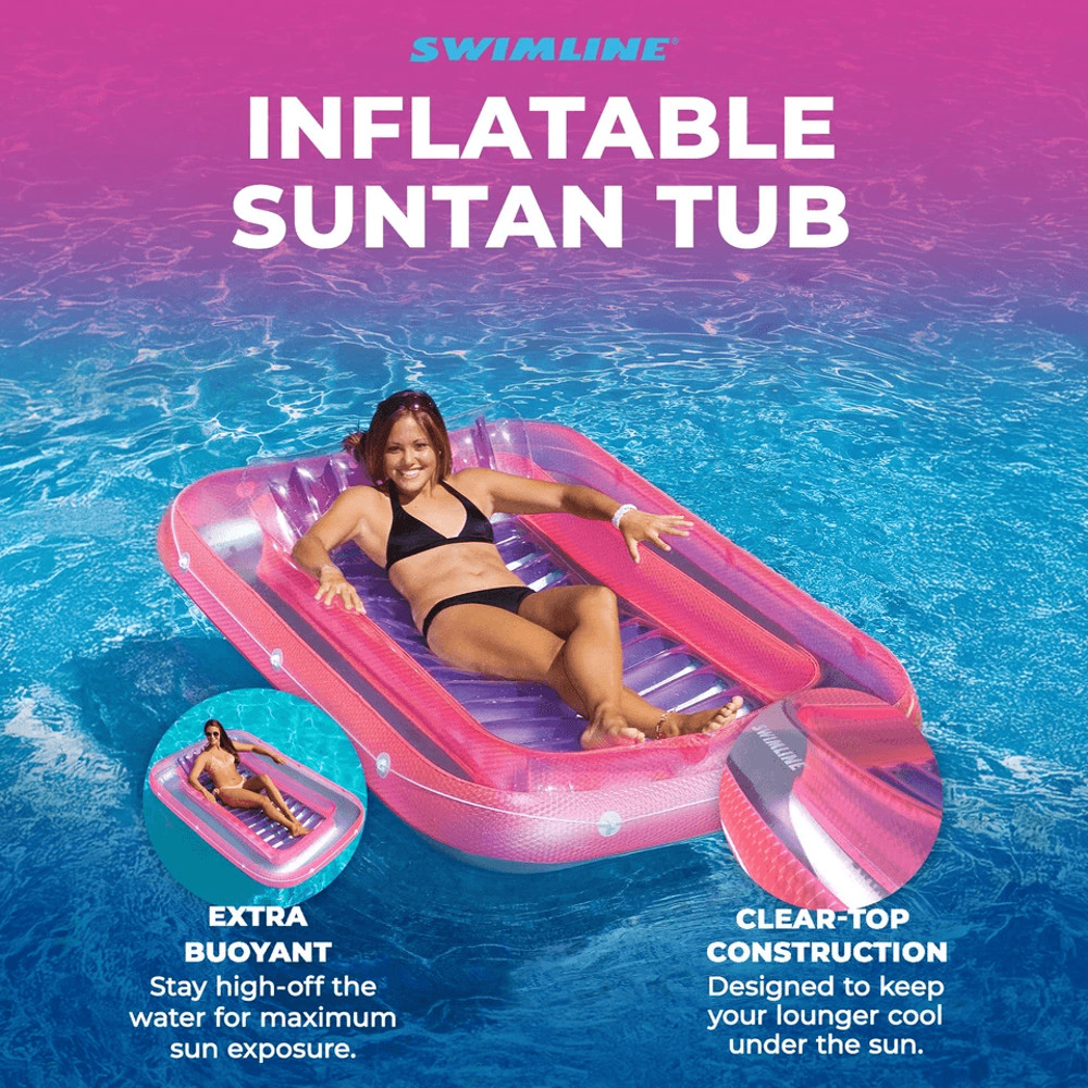 Swimline Classic Inflatable Suntan Tub Lounge Pink Floating Pool Lounger For Sunbathing Backyard Wa 7