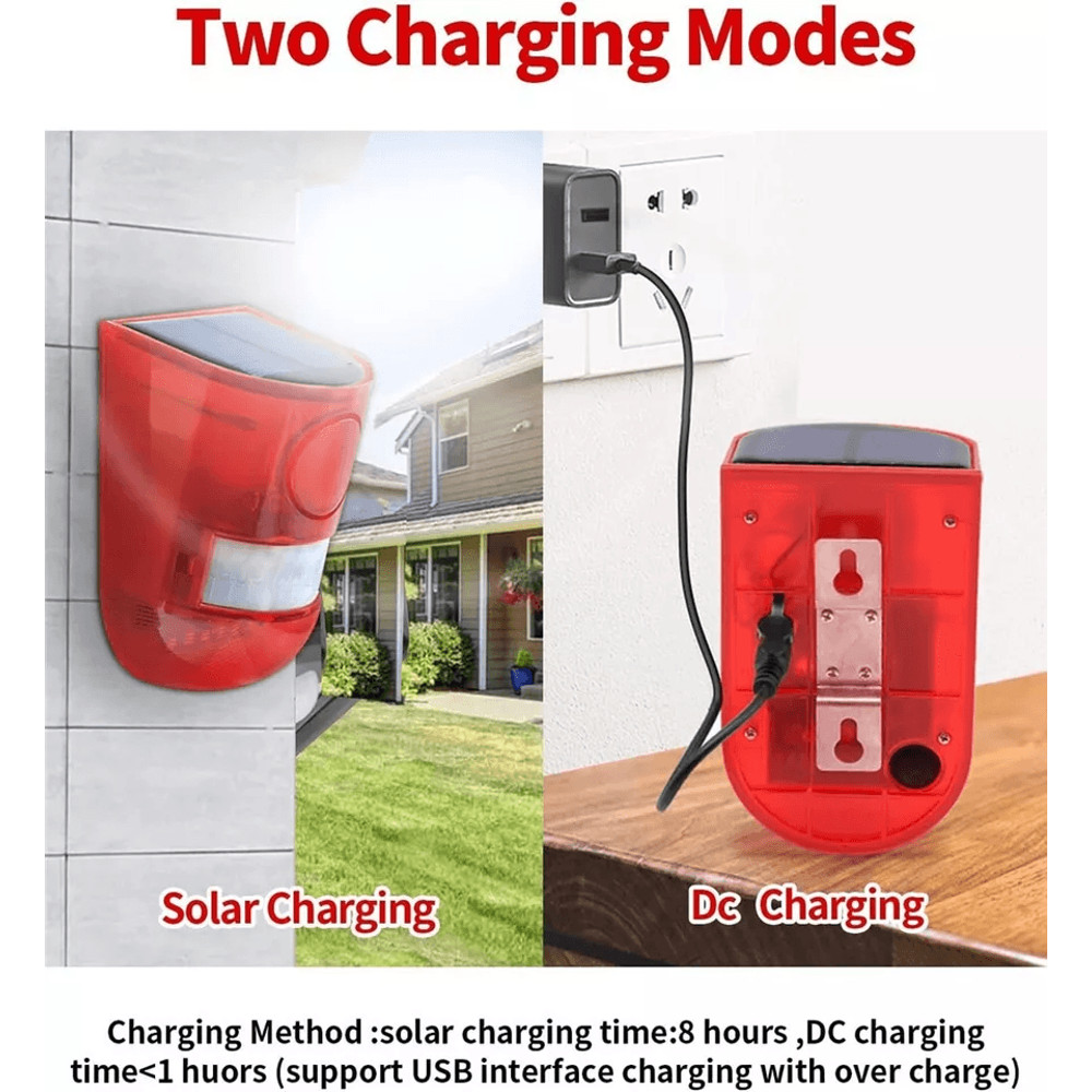 Solar Alarm LED Light Outdoor Wireless Motion Sensor Detector With 110dB Siren And Flashing Strobe 4