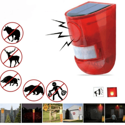 solar alarm led light outdoor wireless motion sensor detector with 110db siren and flashing strobe, waterproof security