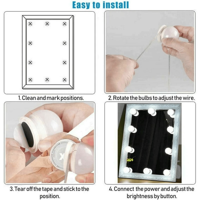 Hollywood Style Vanity Mirror Lights Kit 10 Dimmable LED Bulbs USB Powered Makeup Lighting For Dres 2