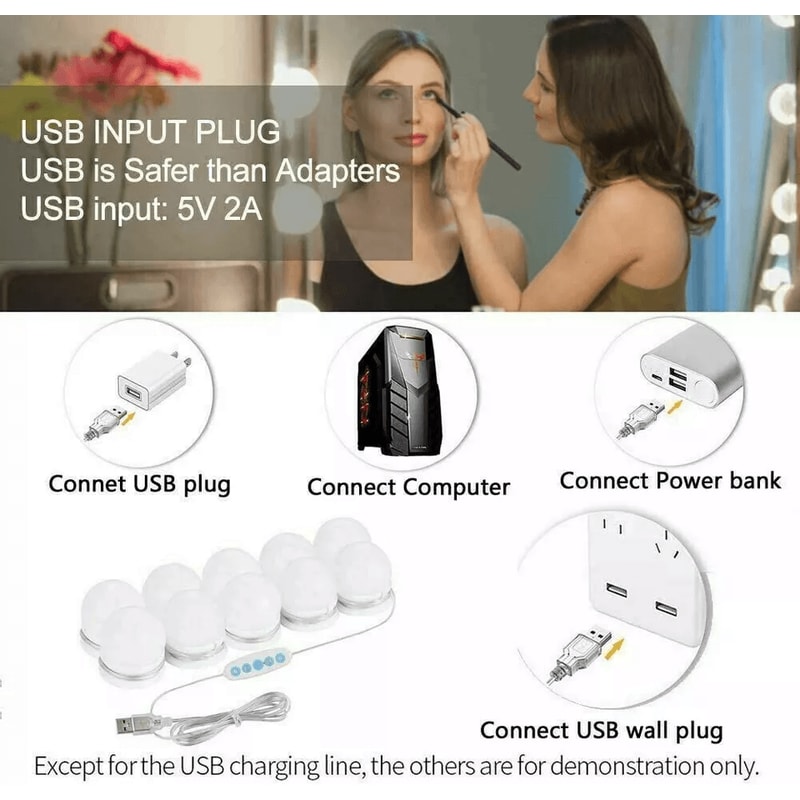 Hollywood Style Vanity Mirror Lights Kit 10 Dimmable LED Bulbs USB Powered Makeup Lighting For Dres 3