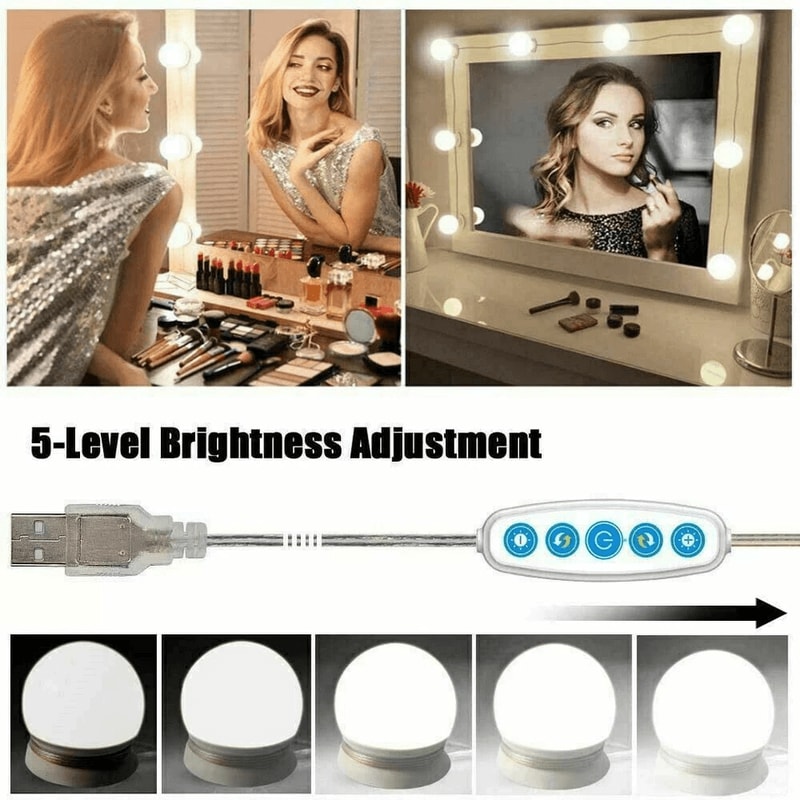 Hollywood Style Vanity Mirror Lights Kit 10 Dimmable LED Bulbs USB Powered Makeup Lighting For Dres 5
